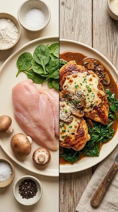 Chicken Marsala with Spinach and Mozzarella - ready to serve