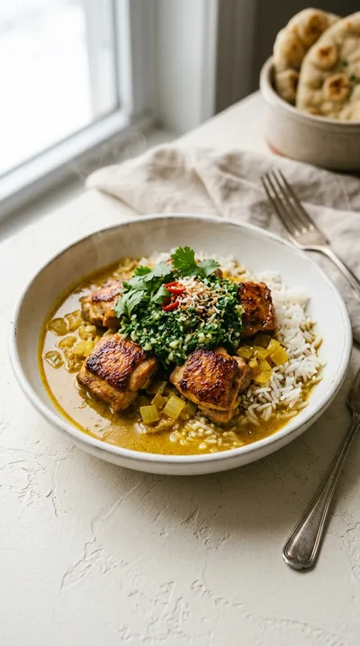 Chicken Coconut Curry With Garlic Herb Sauce