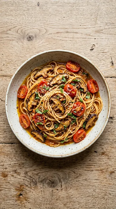 Miso Mushroom Noodles with Tomato Basil Sauce - cooking process