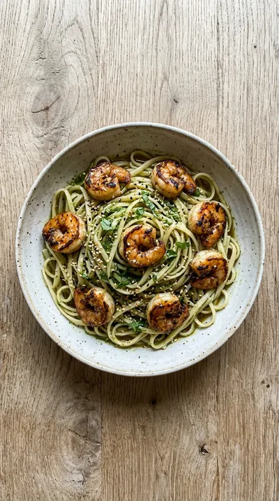 Pesto Pasta with Garlic Sesame Sauce - cooking process
