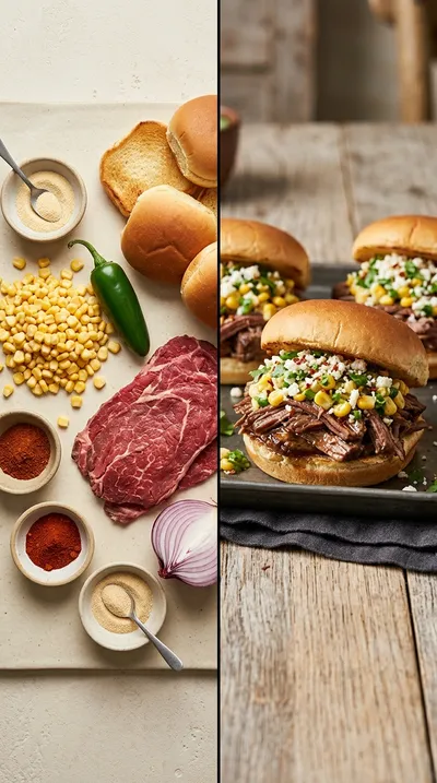 Roast Beef Sliders with Street Corn Topping - ready to serve