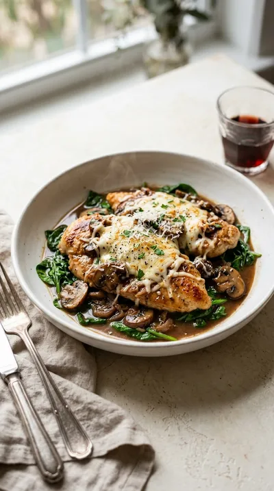 Chicken Marsala with Spinach and Mozzarella