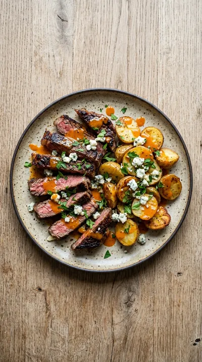 Steak and Potatoes with Buffalo Sauce - cooking process