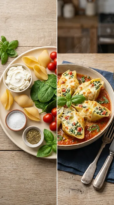 Vegetable Stuffed Shells with Tomato Basil Sauce - ready to serve