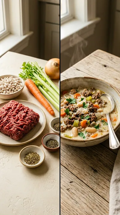 Beef Bean Soup with Garlic Parmesan Sauce - ready to serve