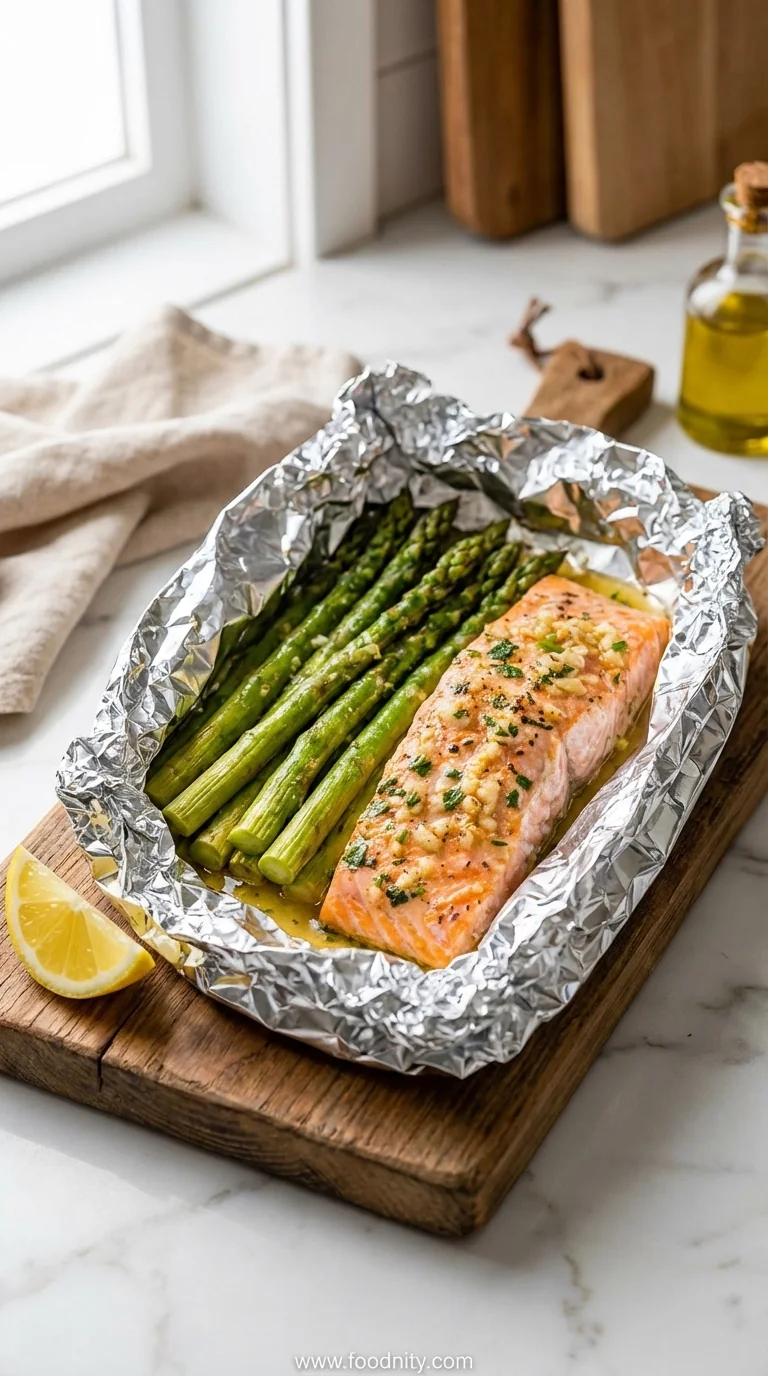 Baked Salmon in Foil Packs with Asparagus - feature image