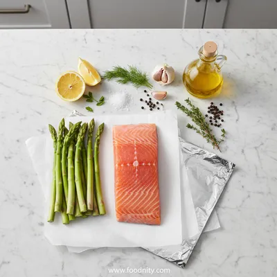 Baked Salmon in Foil Packs with Asparagus - cooking process