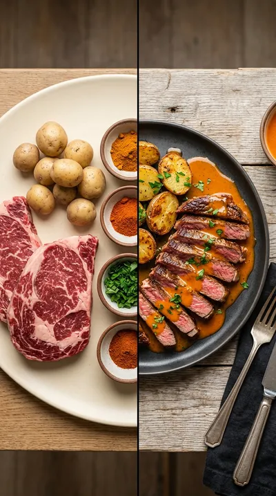 Steak and Potatoes with Buffalo Sauce - ready to serve