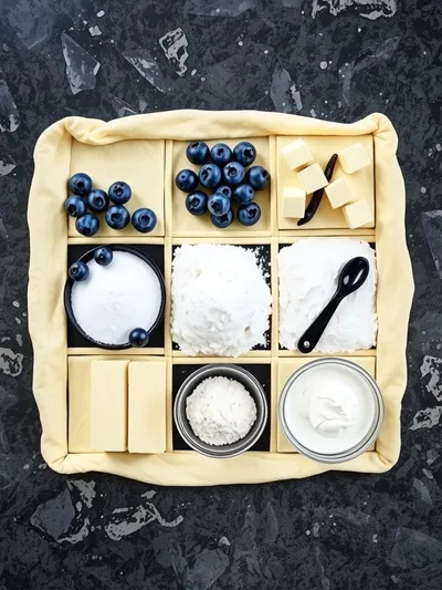 Blueberry Pastry Rings With Vanilla Cream Filling - ingredients preparation
