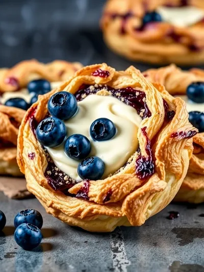 Blueberry Pastry Rings With Vanilla Cream Filling
