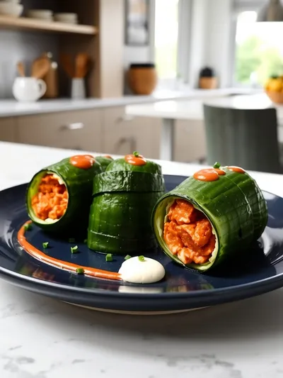Buffalo Chicken Cucumber Rolls – Healthy Quick Bite - cooking process