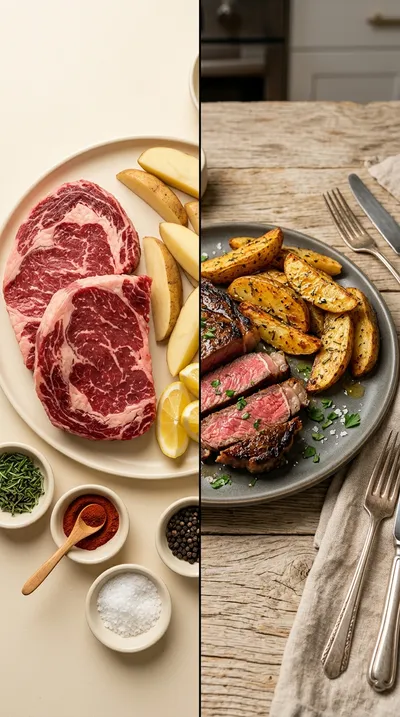 Steak and Potatoes with Mediterranean Herbs - ready to serve