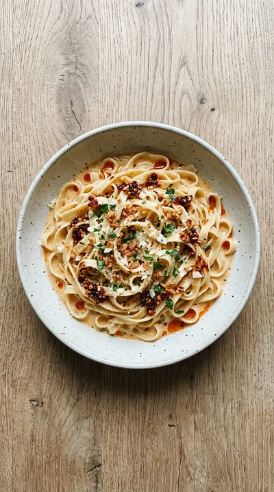 Chili Crisp Noodles with Garlic Parmesan Cream Sauce - cooking process