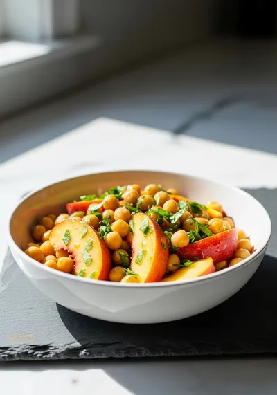 Chickpea Peach Salad With Honey Lime Dressing
