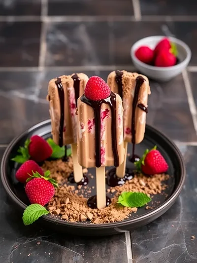 Chocolate Raspberry Frozen Yogurt Pops - ready to serve
