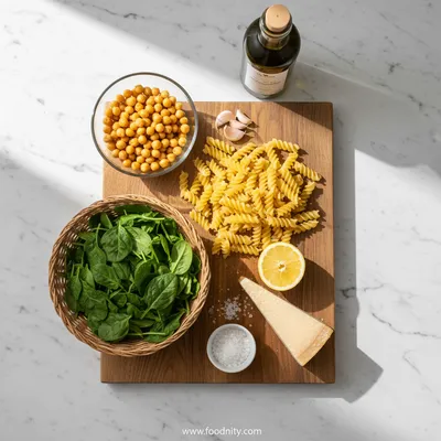 Creamy Chickpea and Spring Greens Pasta - cooking process