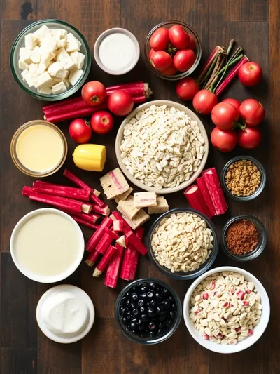 Creamy Rhubarb Overnight Oats - ingredients preparation
