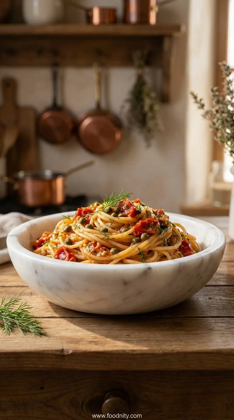 Creamy Sun-Dried Tomato Pasta With Capers And Dill