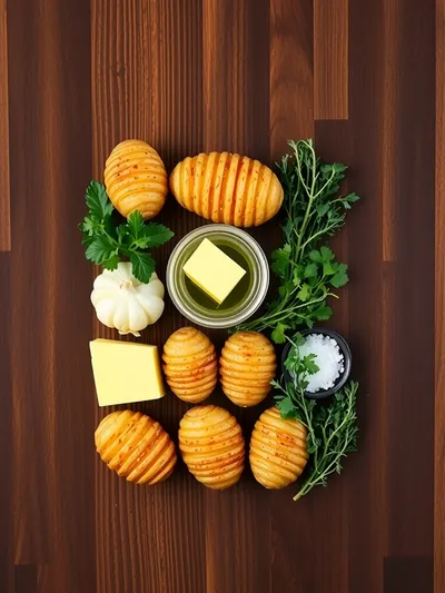 Crispy Hasselback Potatoes with Garlic Butter & Herbs - ingredients preparation