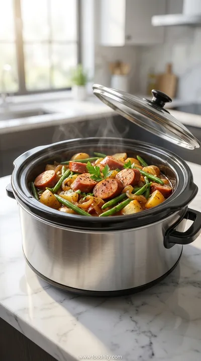 Crockpot Beef Sausage and Green Beans