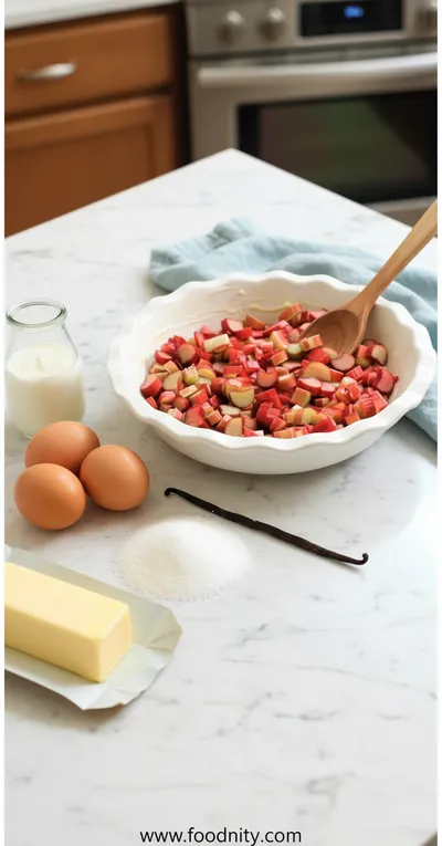 Crustless Rhubarb Custard Pie – Easy Dessert - cooking process