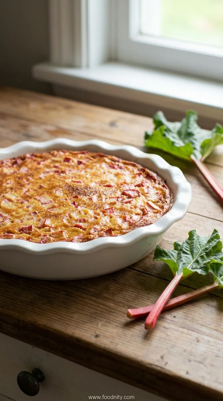 Easy Crustless Rhubarb Custard Pie - feature image