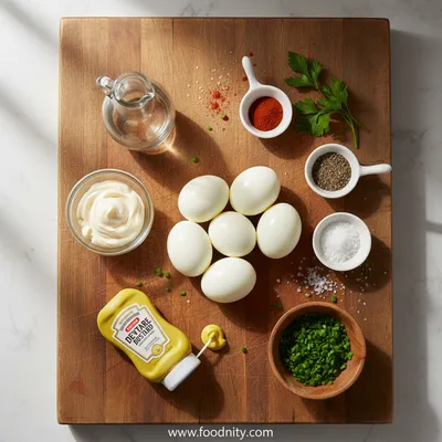 Foolproof Classic Deviled Eggs - ingredients preparation