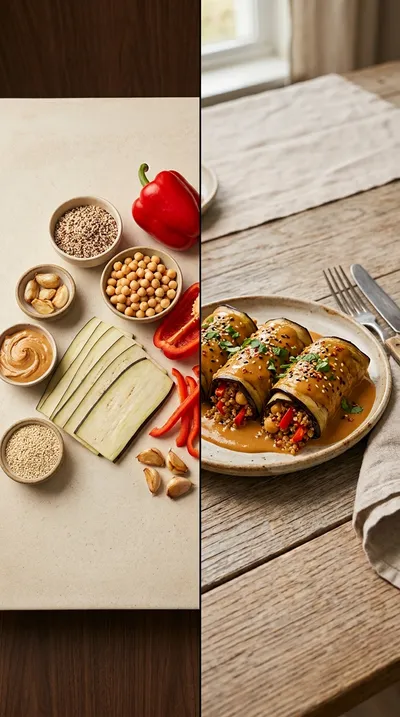 Eggplant Rollatini With Peanut Sauce - ready to serve