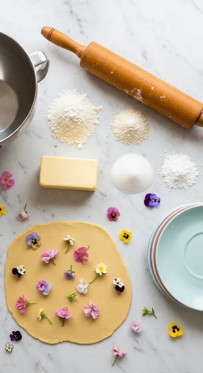 Edible Flower‑Pressed Shortbread Cookies - cooking process