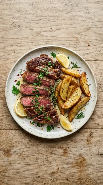 Steak and Potatoes with Mediterranean Herbs - cooking process
