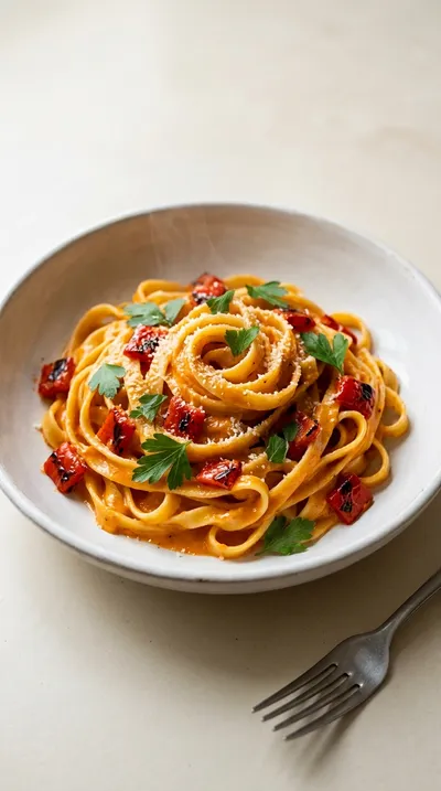 Roasted Red Pepper Pasta with Creamy Tuscan Sauce