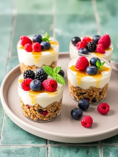 Frozen Yogurt Granola Cups With Berries - ready to serve