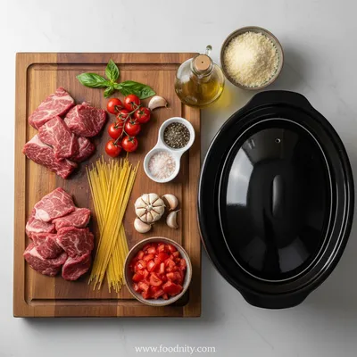 Garlic Beef Pasta – Slow Cooker Delight - cooking process