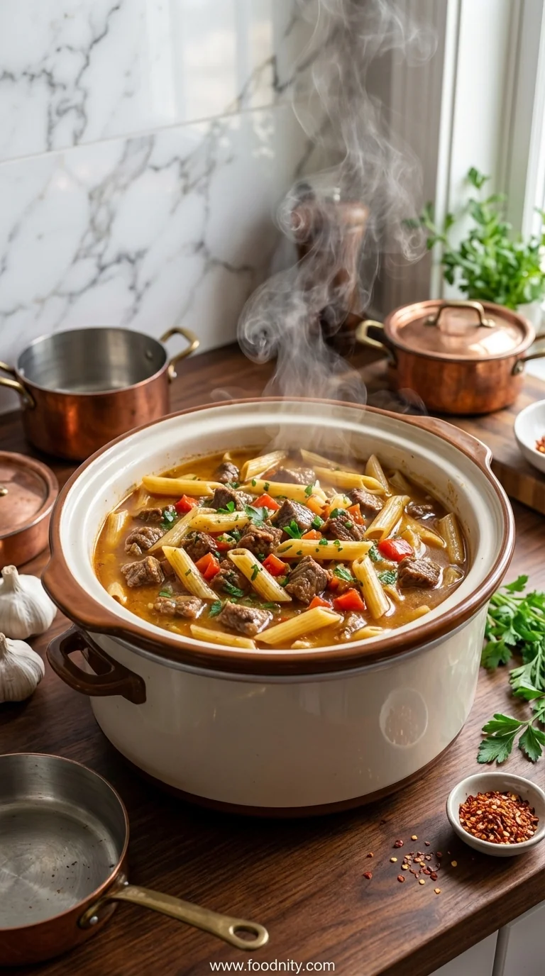 Garlic Beef Pasta – Slow Cooker Delight