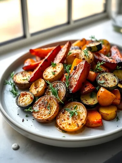 Garlic Herb Roasted Potatoes with Carrots & Zucchini - ready to serve