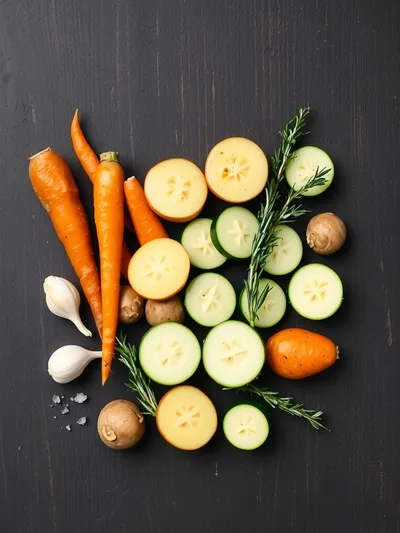 Garlic Herb Roasted Potatoes with Carrots & Zucchini - ingredients preparation