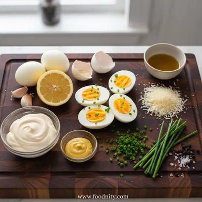 Garlic Parmesan Deviled Eggs - ingredients preparation