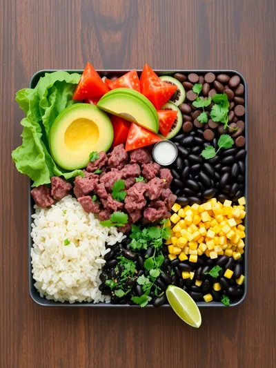Ground Beef Taco Rice Bowl - ingredients preparation