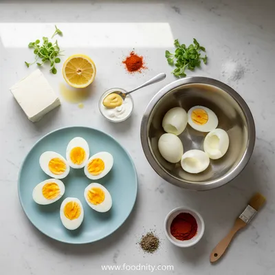 Healthy Deviled Eggs with Cream Cheese - cooking process