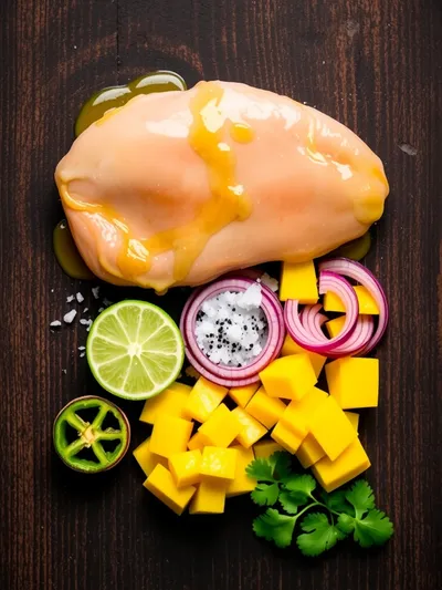 Healthy Honey Lime Chicken with Mango Salsa - ingredients preparation