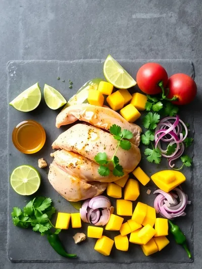 Healthy Honey Lime Chicken With Mango Salsa - ingredients preparation