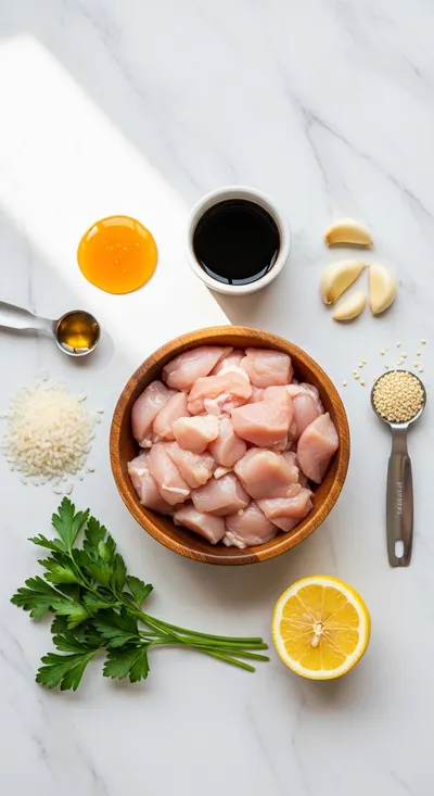 Honey Garlic Chicken Bites With Rice - cooking process