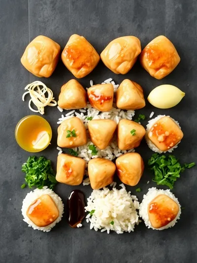 Simple Honey Garlic Chicken Bites With Rice - ingredients preparation
