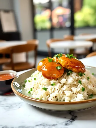 Simple Honey Garlic Chicken Bites With Rice - ready to serve