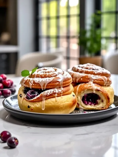 Huckleberry Lemon Sweet Rolls - ready to serve