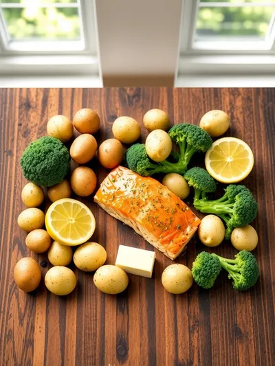 Lemon Butter Salmon with Crispy Potatoes & Broccoli - ingredients preparation
