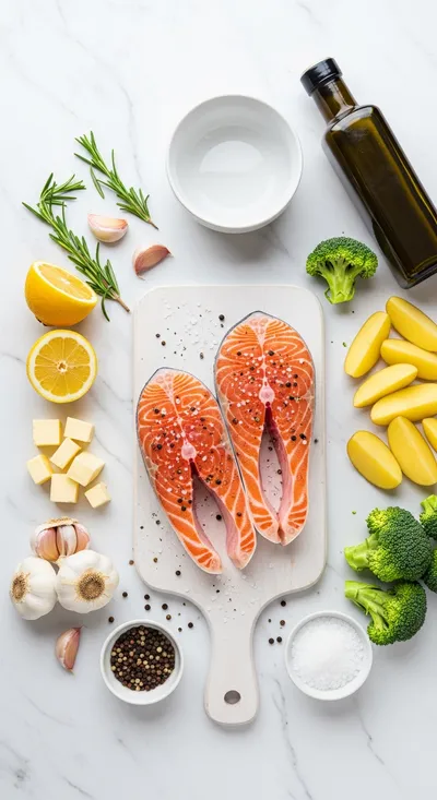 Lemon Butter Salmon with Crispy Potatoes and Broccoli - cooking process