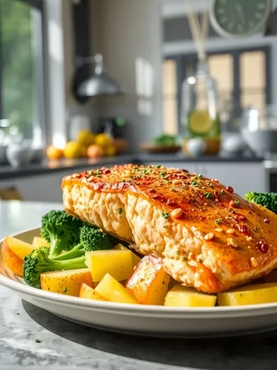 Lemon Butter Salmon with Crispy Potatoes & Broccoli