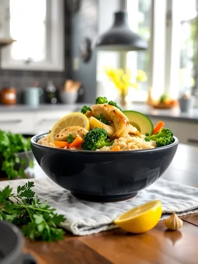Lemon Garlic Chicken Meal Prep Bowls - ready to serve