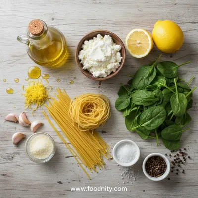 Easy Lemon Ricotta Pasta with Spinach - ingredients preparation